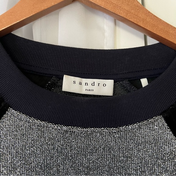 Sandro Paris Igal Metallic Silver Velvet Black & Navy Sweatshirt Size 1/Small - Picture 5 of 11